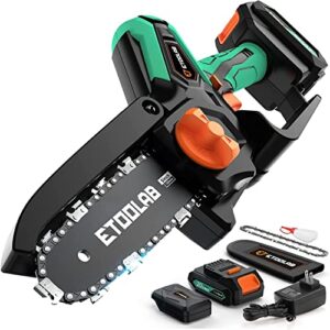 etoolab [ultimate safety] mini chainsaw set, 580w easy cutting power, patent chain design, electric cordless handheld chain saw [include 2 lithium batteries, 2 exclusive chains to replace]