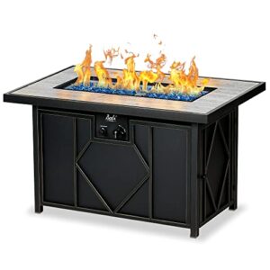 bali outdoors 42 inch rectangular propane gas fire pit table with blue fire glass, fire pits outdoor for outside patio and garden