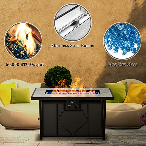 BALI OUTDOORS 42 inch Rectangular Propane Gas Fire Pit Table with Blue Fire Glass, Fire Pits Outdoor for Outside Patio and Garden