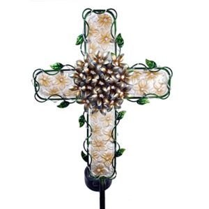 joybee 38inch cross solar garden lights outdoor decorative-solar metal&glass cross apricot hydrangea flower stake lights- waterproof 20 warm white leds for remembrance gifts & sympathy gifts.