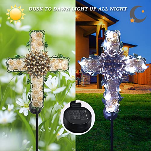 JOYBee 38Inch Cross Solar Garden Lights Outdoor Decorative-Solar Metal&Glass Cross Apricot Hydrangea Flower Stake Lights- Waterproof 20 Warm White LEDs for Remembrance Gifts & Sympathy Gifts.