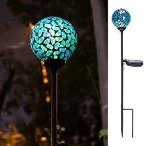 vcuteka solar lights outdoor decorative – mosaic solar garden light waterpoof led pathway stake light for landscape lawn patio yard decoration, blue 1 pack