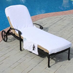 Baoblaze Portable Lounge Towel Cover with Side Storage s No Sliding Beach Cover for Pool and Garden Sunbathing Vacation, White