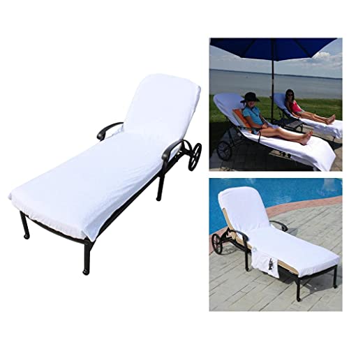 Baoblaze Portable Lounge Towel Cover with Side Storage s No Sliding Beach Cover for Pool and Garden Sunbathing Vacation, White