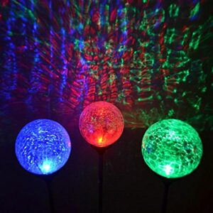 Sogrand 3pcs,Solar Lights Outdoor,3 Color LED Crackle Glass Globe Stainless Steel,Solar Light,Solar Garden Lights,Solar Path Lights,for Lawn Patio Yard Walkway Driveway Pathway Landscape