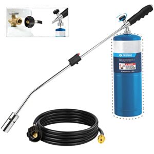 propane torch weed burner,weed torch flame thrower with trigger start and flame control valve,50,000btu with 9.8ft hose compatible 1″ usa standard connector for burning garden weeds,ice snow melter