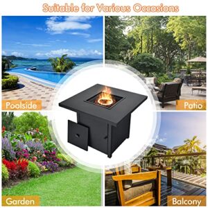 Tangkula 32 Inch Propane Fire Pit Table, Patiojoy 40,000 BTU Auto Ignition Square Gas Fire Table with Removable Lid, Fire Glass, Adjustable Flame, CSA Approved, Suitable for Balcony, Garden, Poolside