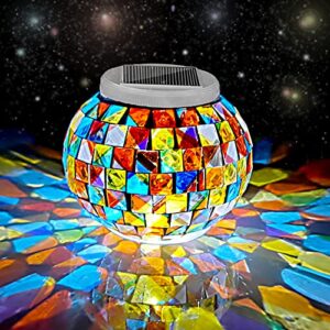 aukora color changing solar powered glass ball garden lights, solar table lights waterproof solar led night light for garden, patio, party, yard, outdoor/indoor decorations, ideal gift(mosaic glass)
