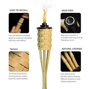 ONETHATCH Faux Bamboo Outdoor Torches (Sundried Color, 4pack); Large Island Citronella Torch for Garden Lighting, Luau Party, and Tropical Decor; Easy Refill Wide-Mouth Canister, Stands 60” Tall