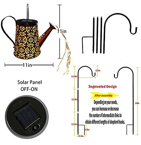 Solar Watering Can Lights Hanging Kettle Lantern Light - Waterproof Garden Decor Metal Retro Lamp for Outdoor Table Patio Lawn Yard Pathway with Hook