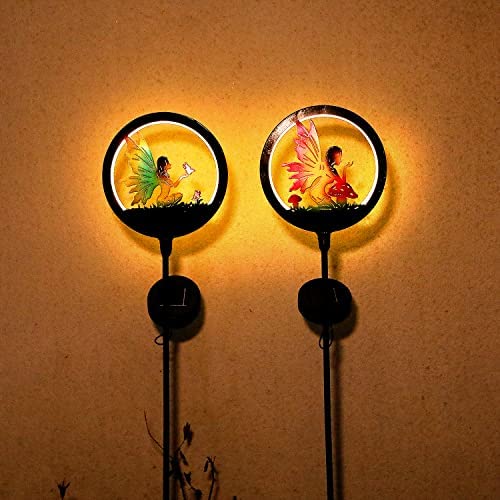 EDOF 2 Pack Fairy Solar Light Garden Decor, Fairy Decorative Garden LED Stake Lights for Walkway Yard Lawn Patio Garden Courtyard Waterproof Outdoor Decorative