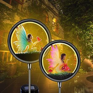 EDOF 2 Pack Fairy Solar Light Garden Decor, Fairy Decorative Garden LED Stake Lights for Walkway Yard Lawn Patio Garden Courtyard Waterproof Outdoor Decorative