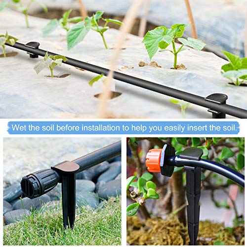 50PCS Drip Irrigation Support Stakes, Kalolary 4/7 mm Tubing Hose Holder Plastic Drip Line Tube Hold Stakes 1/4" Garden Watering System Hose Support Tools for Vegetable Flower Beds Lawn Supplies