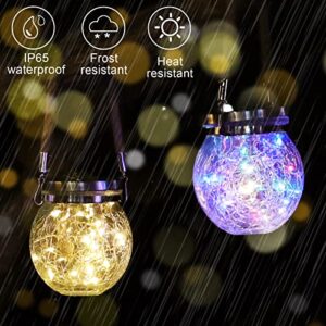 Solar Lantern Solar Lights Outdoor Waterproof 6-Pack,2 Modes Multi-Color+ Warm Solar Powered Hanging Lights Cracked Glass Hanging Globes for Christmas Decoration, Shepherd Hook, Garden Tree Ornaments