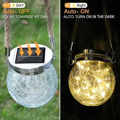 Solar Lantern Solar Lights Outdoor Waterproof 6-Pack,2 Modes Multi-Color+ Warm Solar Powered Hanging Lights Cracked Glass Hanging Globes for Christmas Decoration, Shepherd Hook, Garden Tree Ornaments