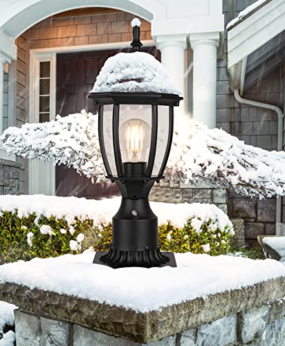 Hardwired 120V Dusk to Dawn Outdoor Post Light 2 Pack, Waterproof Aluminum Pole Light Fixture with Pier Mount Base, Exterior Lamp Post Lantern Head with Clear Glass for Garden Yard Patio Pathway