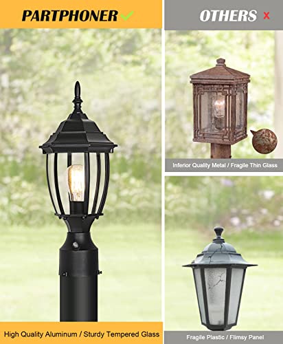 Hardwired 120V Dusk to Dawn Outdoor Post Light 2 Pack, Waterproof Aluminum Pole Light Fixture with Pier Mount Base, Exterior Lamp Post Lantern Head with Clear Glass for Garden Yard Patio Pathway