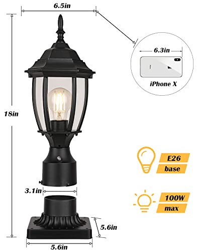 Hardwired 120V Dusk to Dawn Outdoor Post Light 2 Pack, Waterproof Aluminum Pole Light Fixture with Pier Mount Base, Exterior Lamp Post Lantern Head with Clear Glass for Garden Yard Patio Pathway