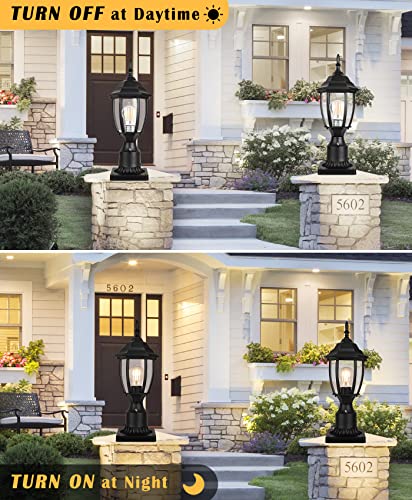 Hardwired 120V Dusk to Dawn Outdoor Post Light 2 Pack, Waterproof Aluminum Pole Light Fixture with Pier Mount Base, Exterior Lamp Post Lantern Head with Clear Glass for Garden Yard Patio Pathway