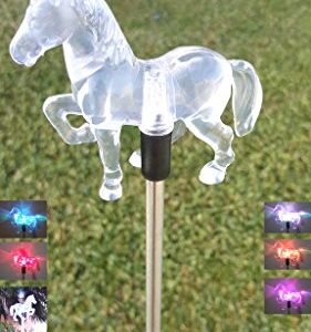 Set of 2 Clear Acrylic Horse Solar Yard Stick Color Change Lights