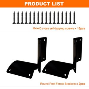 SRNETKJ 4 Pcs Round Post Fence Brackets Black Heavy Duty Round Rail Fence Bracket for Farm Ranch Courtyard Garden, 3-1/2 Inch