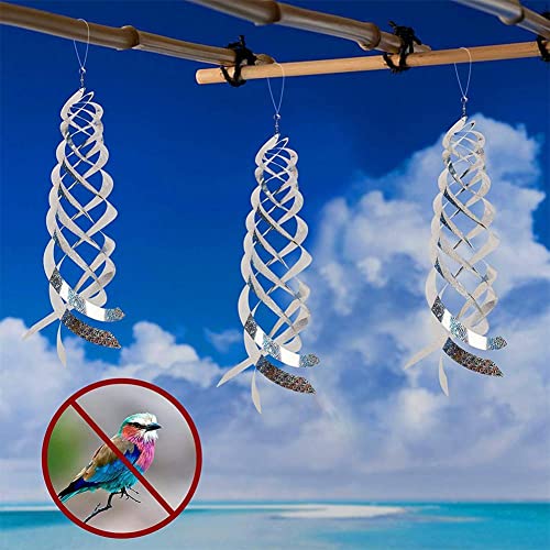 weiyufang Bird Spiral Reflectors Silver Mylar Spinner,Hanging Reflective Bird Deterrent Device for House Garden Swimming Pool