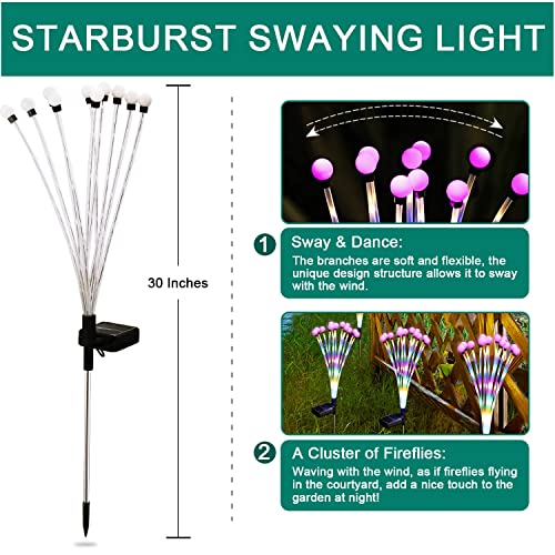 Solar Lights Outdoor Waterproof - 2Pack 70 LED Solar Powered Firefly Lights, Starburst Swaying Solar Outdoor Lights, 2 Modes Outdoor Solar Lights for Yard Landscape Decoration (Colorful)