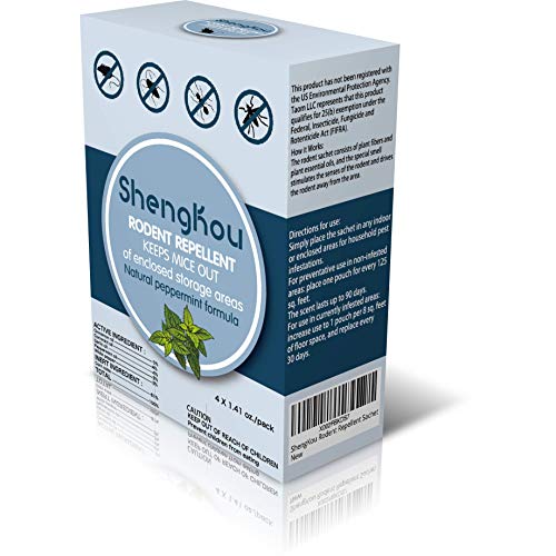 ShengKou Deterrent Mouse Repellent Pouches, Keep Rodent, Mice, Rats Away from Your House, Indoor, Cars, Vehicles, Home (4 Packs)