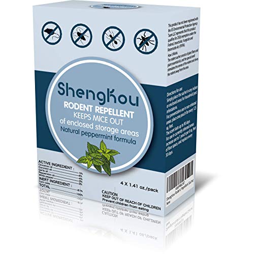 ShengKou Deterrent Mouse Repellent Pouches, Keep Rodent, Mice, Rats Away from Your House, Indoor, Cars, Vehicles, Home (4 Packs)