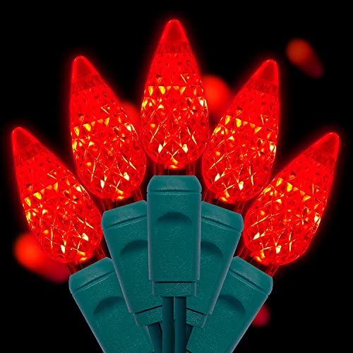 UL Listed 50 Count C6 Led Christmas Lights,C6 Strawberry Lights Bulbs,Outdoor Led String Lights for Garden Patio Trees Decoration,17 Feet Green Wire (Red Color)