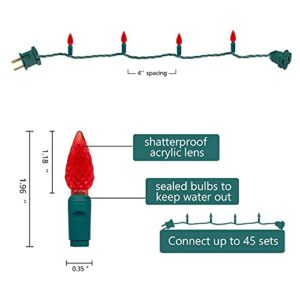 UL Listed 50 Count C6 Led Christmas Lights,C6 Strawberry Lights Bulbs,Outdoor Led String Lights for Garden Patio Trees Decoration,17 Feet Green Wire (Red Color)