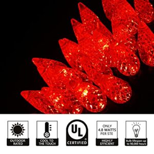 UL Listed 50 Count C6 Led Christmas Lights,C6 Strawberry Lights Bulbs,Outdoor Led String Lights for Garden Patio Trees Decoration,17 Feet Green Wire (Red Color)