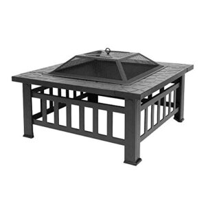 Fireplace, 32" Fire Pit BBQ Square Table Backyard Patio Garden Stove Wood Burning