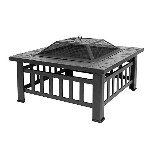 Fireplace, 32" Fire Pit BBQ Square Table Backyard Patio Garden Stove Wood Burning