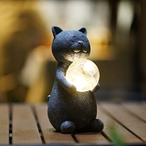 lnpnreng adorable figurines, gifts, cute kittens (hedgehogs) bring light to your home and garden with glowing balls. for patio, garden, deck, path decoration (cat)