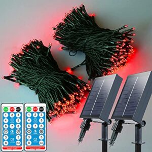 yaozhou red christmas solar string lights outdoor red 2 pack upgraded solar panel,each 75.5ft 200led fairy lights with 8 modes ip65 waterproof lights for tree garden patio wedding party yard decor