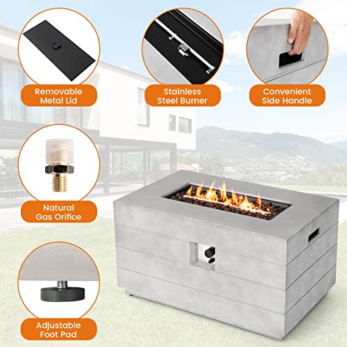 Tangkula 43-inch Concrete Propane Gas Fire Pit Table, Rectangular Outdoor Propane Fire Table with Protective Cover, Lava Rocks & Metal Lid, 50,000BTU Outdoor Concrete Fire Table for Patio, Garden