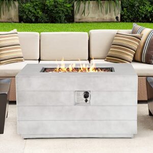 Tangkula 43-inch Concrete Propane Gas Fire Pit Table, Rectangular Outdoor Propane Fire Table with Protective Cover, Lava Rocks & Metal Lid, 50,000BTU Outdoor Concrete Fire Table for Patio, Garden