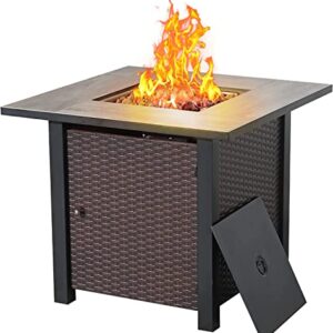 Yangming Propane Fire Pit Table, 30 Inch 50,000 BTU Square Outdoor Gas Firepit with Porcelain Tile Tabletop, Lid, Lava Rocks for Garden, Patio, Deck, Yard, Espresso Brown (QX-OL-FTABLE-EXP)