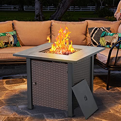 Yangming Propane Fire Pit Table, 30 Inch 50,000 BTU Square Outdoor Gas Firepit with Porcelain Tile Tabletop, Lid, Lava Rocks for Garden, Patio, Deck, Yard, Espresso Brown (QX-OL-FTABLE-EXP)