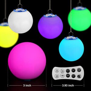 Floating Pool Lights (USB Powered Version), Rechargeable Multicolor LED Glow Pool Ball Lights with Remote, IP68 Waterproof Float Hot Tub Lights for Pond Bathtub Garden Lawn Party Wedding Decor, 4PCS