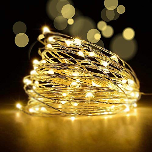 YoTelim LED Fairy String Lights with Remote Control - 2 Set 100 LED 33ft/10m Micro Silver Wire Indoor Battery Operated LED String Lights for Garden Home Party Wedding Festival Decorations(Warm White)