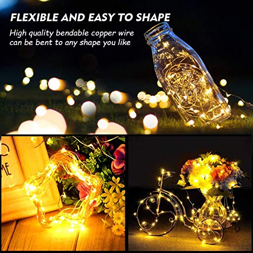 YoTelim LED Fairy String Lights with Remote Control - 2 Set 100 LED 33ft/10m Micro Silver Wire Indoor Battery Operated LED String Lights for Garden Home Party Wedding Festival Decorations(Warm White)