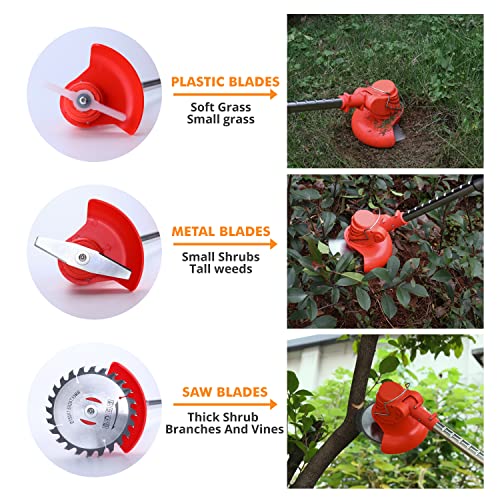 Cordless Blade Trimmer Brush Cutter Battery Powered, 21V Lightweight Weed Eater with 2.0Ah Li-Ion Battery 3 Type Trimmer Blades, Powerful Weed Whacker for Lawn, Yard, Garden, Bush Trimming & Pruning