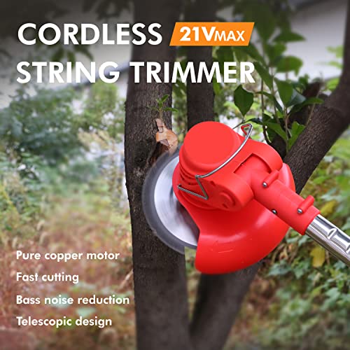 Cordless Blade Trimmer Brush Cutter Battery Powered, 21V Lightweight Weed Eater with 2.0Ah Li-Ion Battery 3 Type Trimmer Blades, Powerful Weed Whacker for Lawn, Yard, Garden, Bush Trimming & Pruning