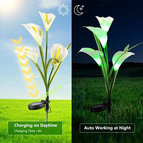 BrizLabs Outdoor Solar Flower Lights, 4 Pack 16 LED Solar Powered Garden Stake Lights, Multi-Color Changing Calla Lily Flower Lights, Waterproof Solar Landscape Lights for Garden, Patio, Pathway Decor