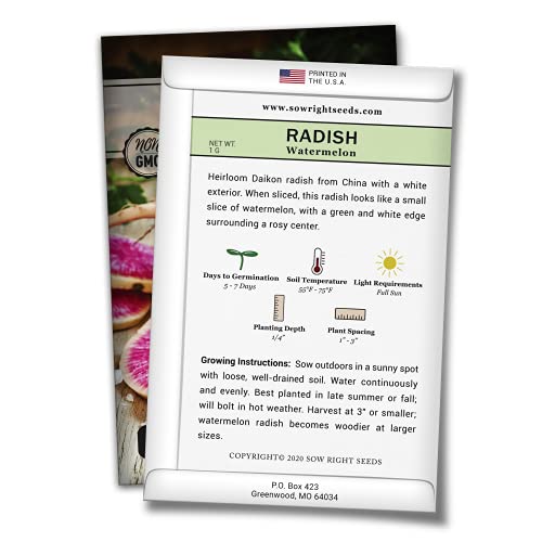 Sow Right Seeds - Radish Seed Collection for Planting - Champion, Watermelon, French Breakfast, China Rose, and Minowase (Diakon) Varieties - Non-GMO Heirloom Seed to Plant a Home Vegetable Garden