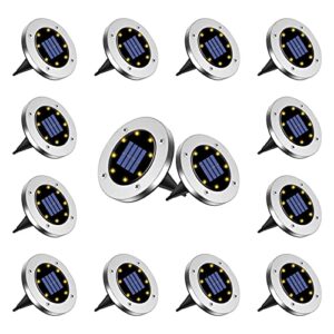 blueguan 14 pack solar ground lights, 8 led light beads, waterproof and bright for outdoor gardens, landscape lamps for passages, courtyards, decks, lawns, patios and walkways (warm)