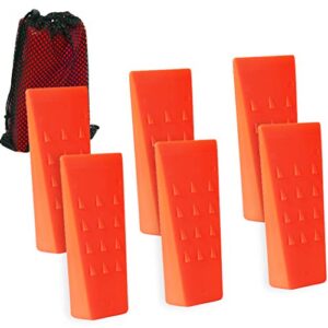 ar-pro 6 pack tree felling wedges with spikes for safe tree cutting – 5.5” wedges with storage bag; 6 felling dogs to guide trees stabilize and safely to ground for loggers and fallers