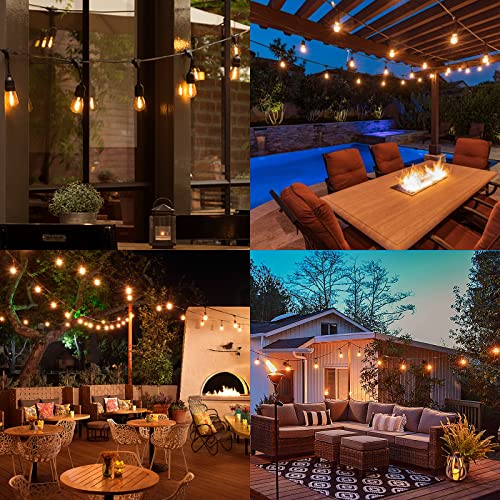 48FT LED Outdoor String Lights S14 Waterproof Shatterproof Patio Lights with 15 Sockets Dimmable Light Strings with Edison Bulbs Connectable Commercial Grade Hanging Lights for Party Garden Porch